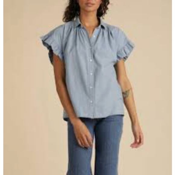 Trovata Chambray Ruffle Sleeve Blouse Small - Picture 2 of 7